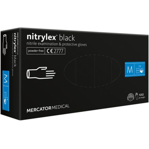 nitrylex® black púdermentes, fekete nitril kesztyű. Méret: M.